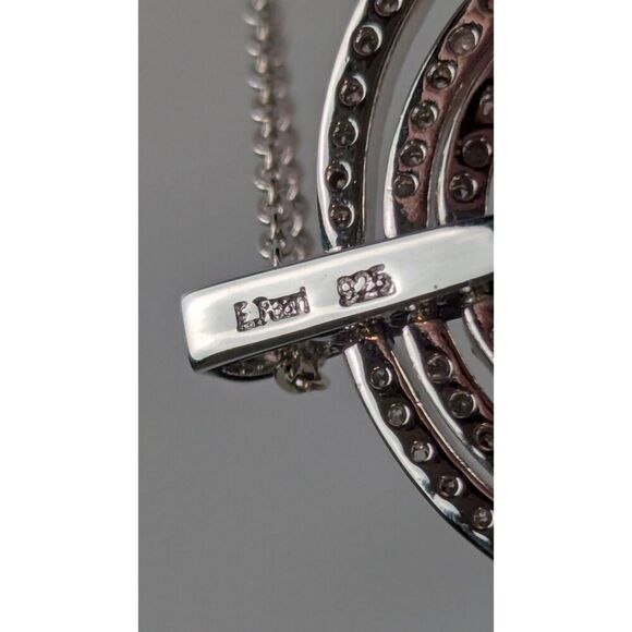 Erwin Pearl CZ Pendant Necklace Rhodium Sterling Silver 925 Signed Nested Circle - Picture 6 of 13